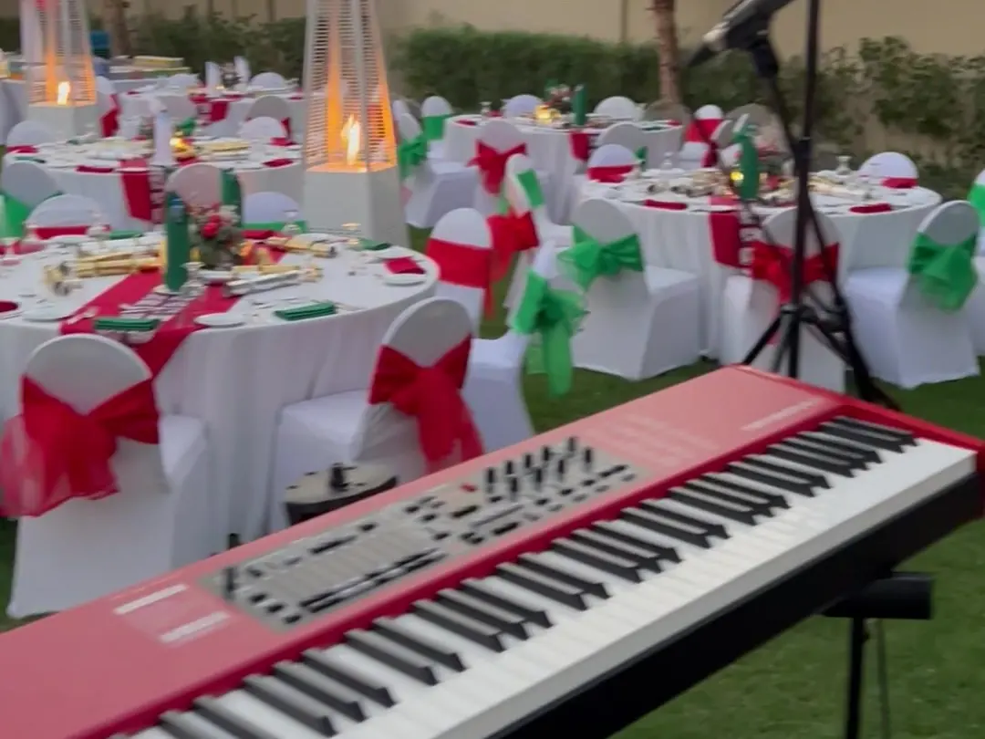 Live music setup at a villa party in Dubai before guests arrive