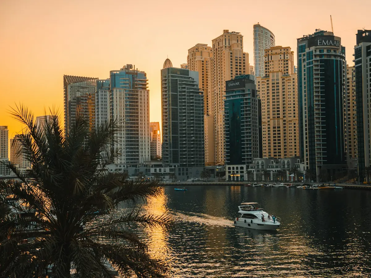 Yacht party entertainment in Dubai Marina at sunset